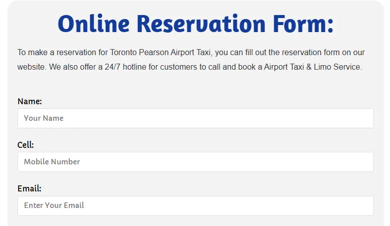 Image of step no 1 to book airport taxi & limousine online at Toronto Pearson airport taxi