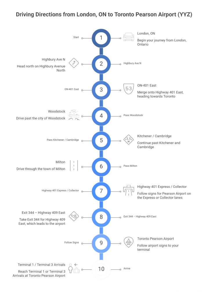 London Ontario to Toronto Pearson Airport (YYZ) route guide infographic